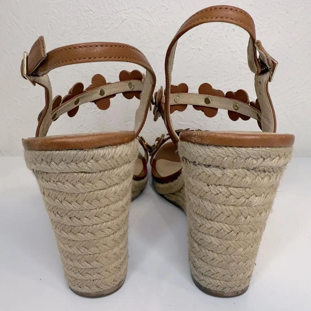 Kate Spade Tan Floral Espadrille Wedge Sandals Women’s Size 9 VGUC